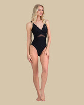 Isla & Evie Cross Front Swimsuit With Mesh Inserts